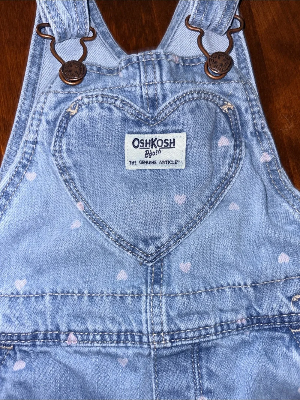 OshKosh B'gosh Light Blue Denim Heart-Print Overalls