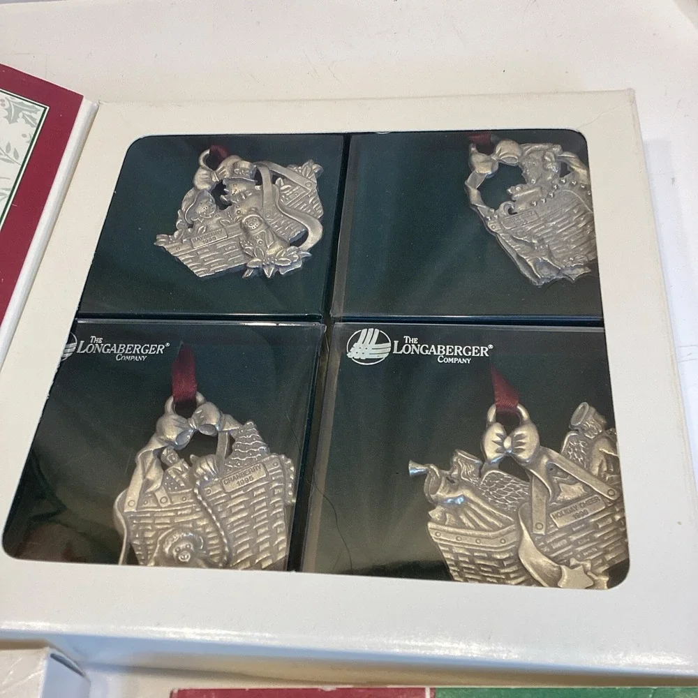longaberger lot of 3 boxes of 4 basket ornaments new christmas design