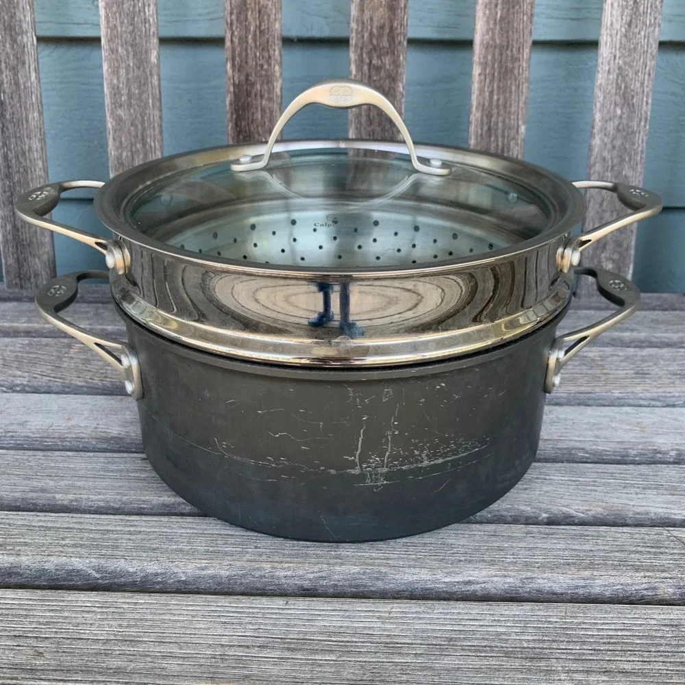 Calphalon 5 Qt Steamer Pot Set 8785 Non-Stick Dutch Oven Glass Lid Made in USA