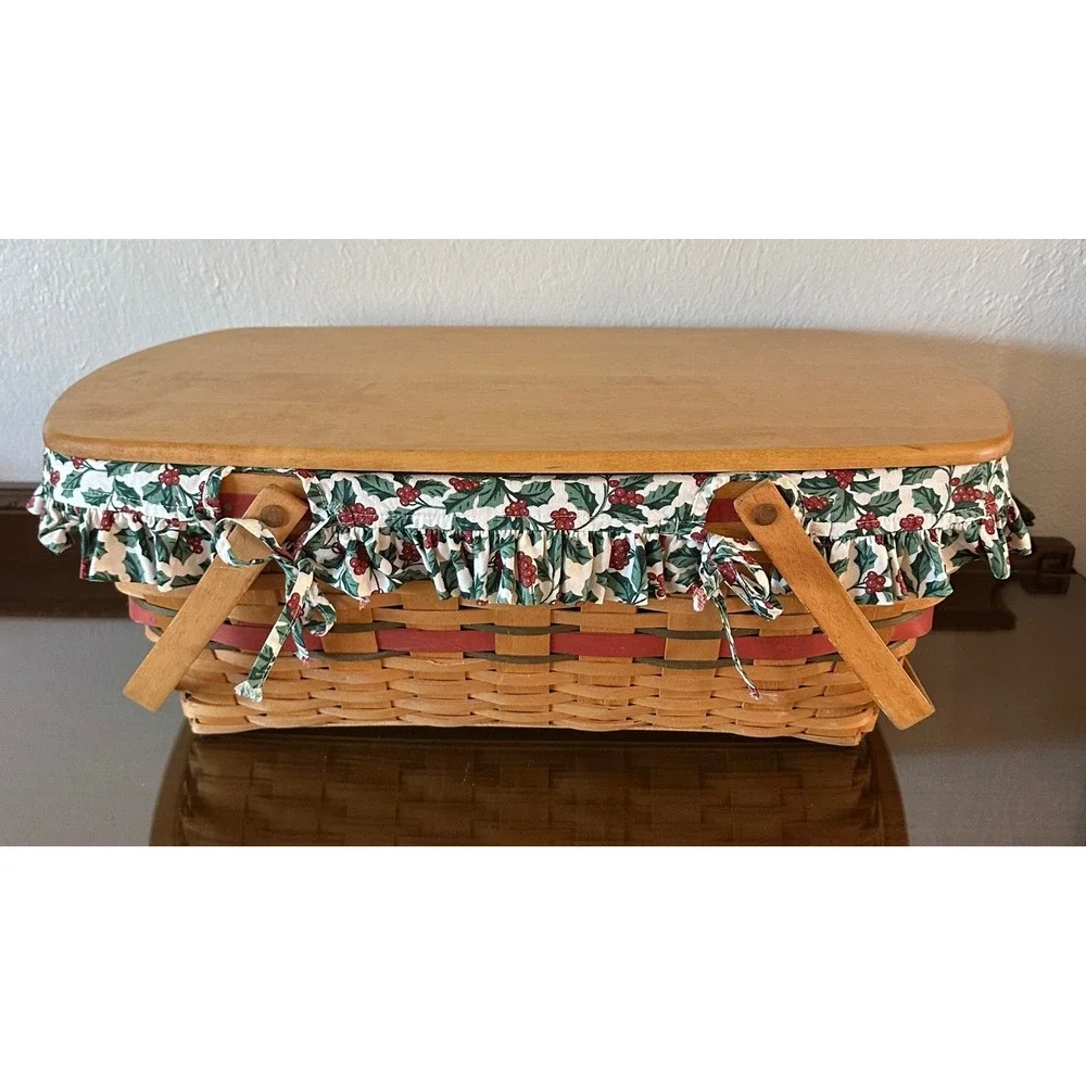 Longaberger Yuletide Treasures Basket 1996 Christmas Holly Liner Lid Protector