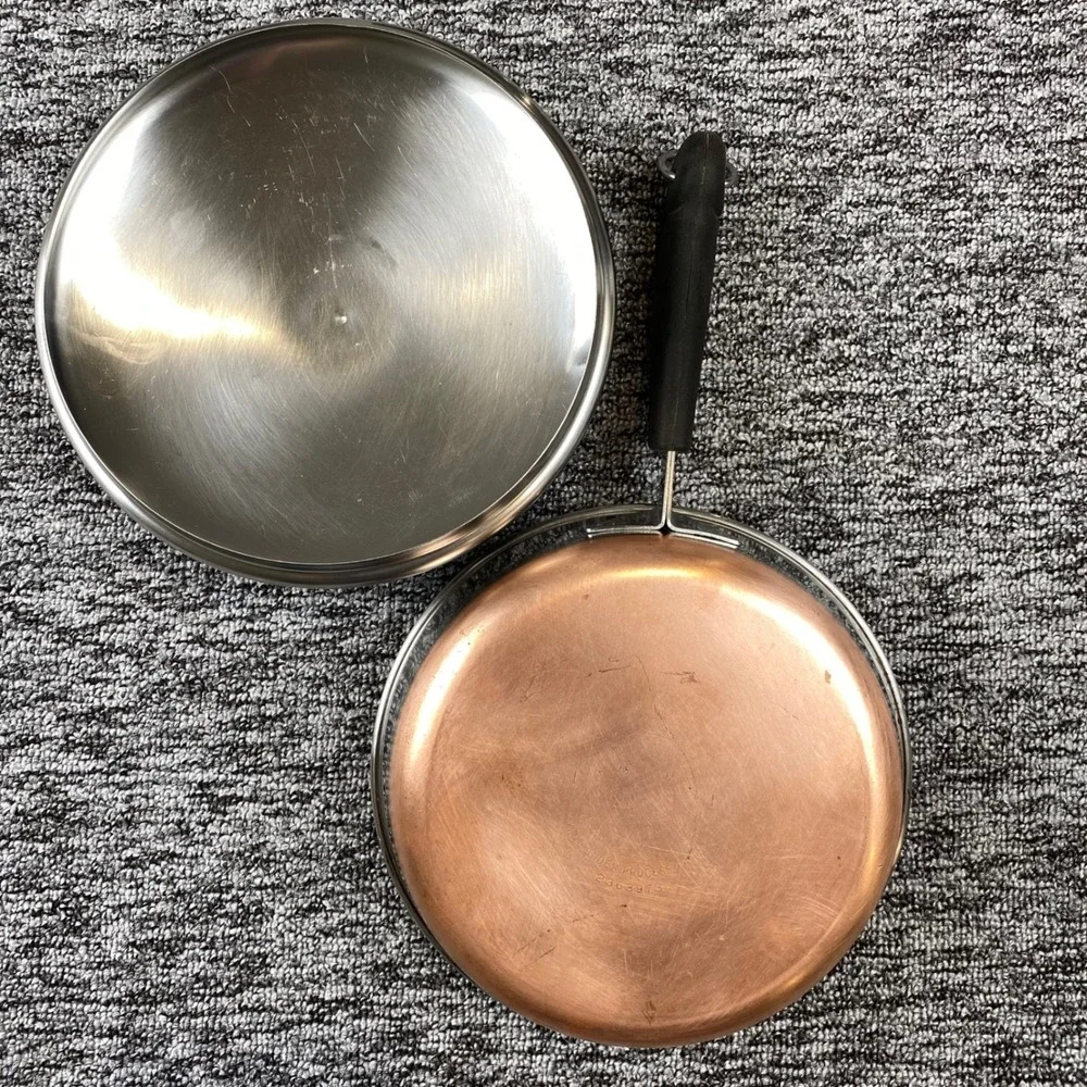Vintage Revere Ware 1801 8 Inch Skillet Lid Copper Clad Double Ring USA Pre 1968