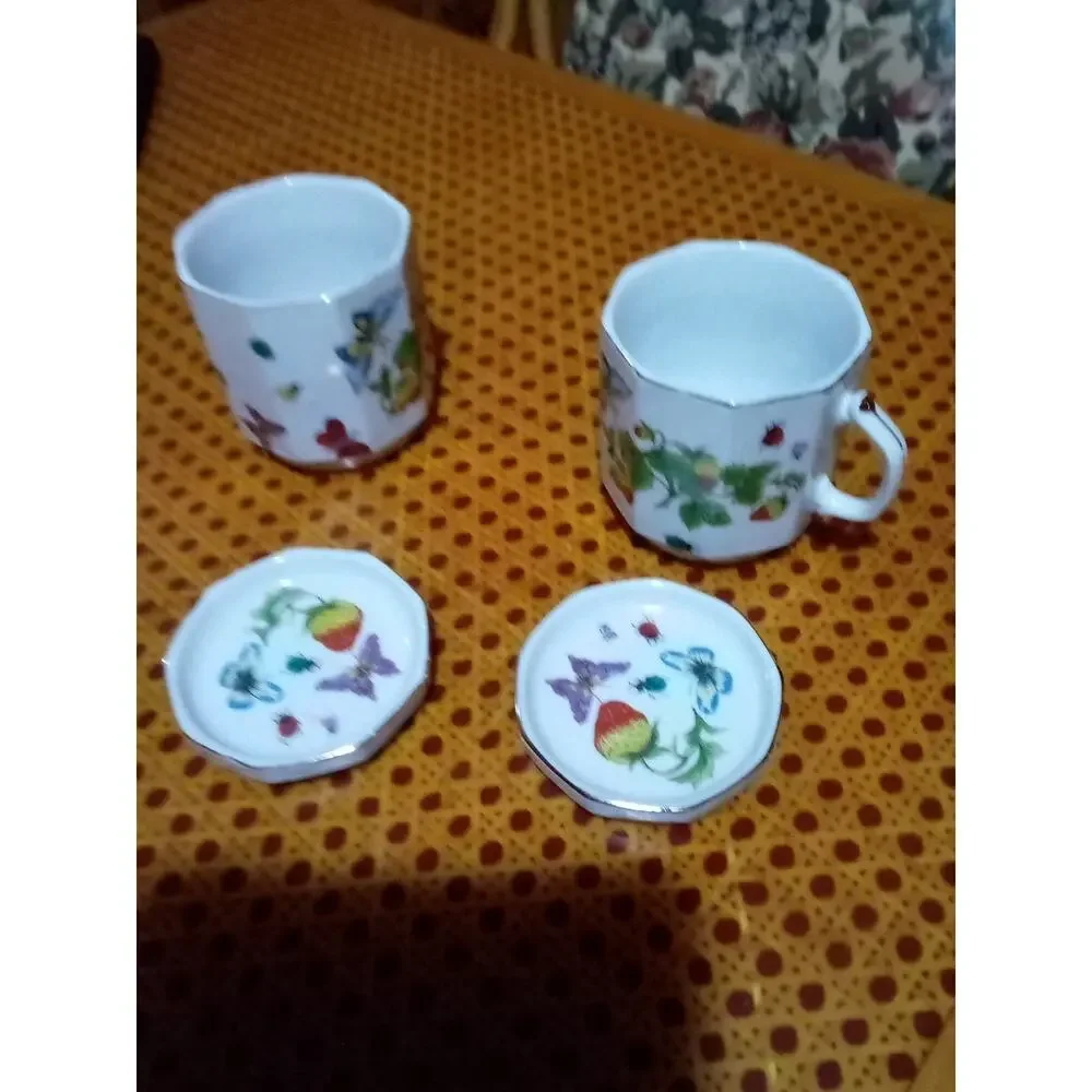 Ardalt Lenwile SpringTime 2 Teacup Cover Coaster Butterfly Ladybug Strawberry