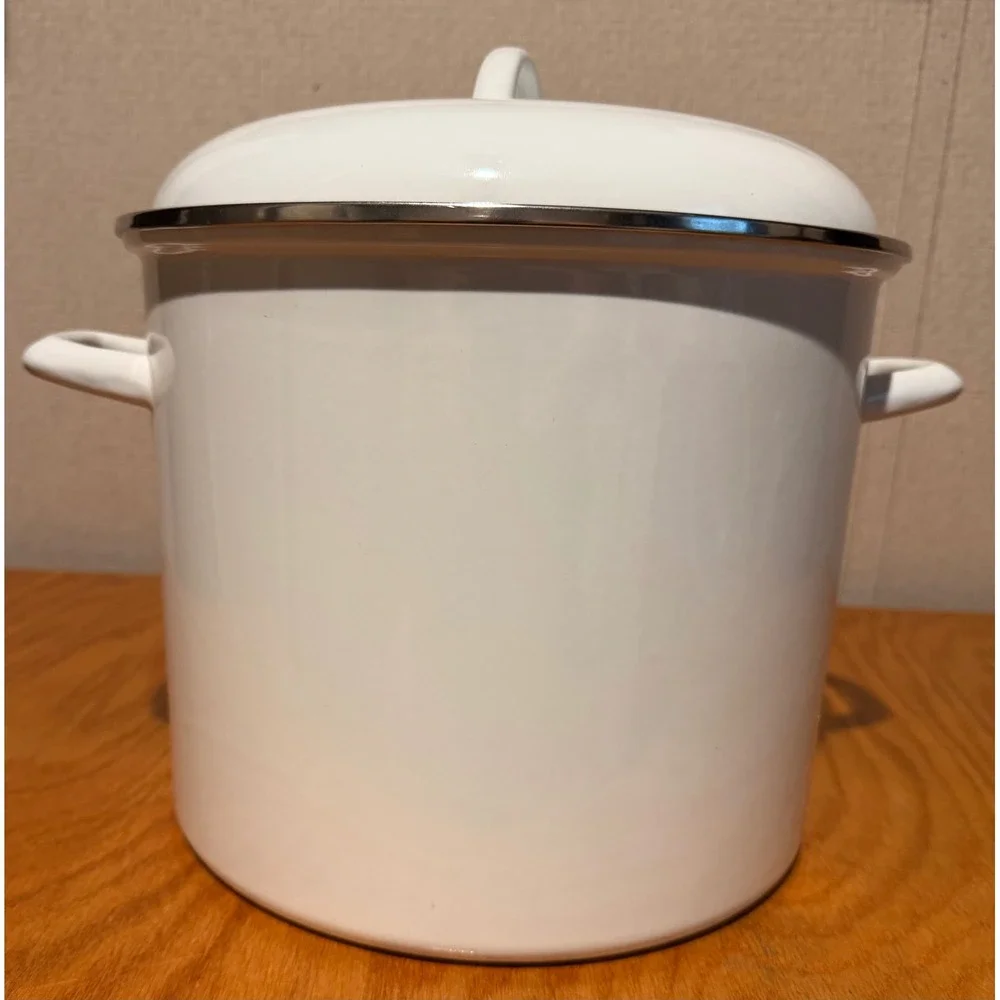 Crofton White Enamel on Steel Stock Pot with Lid Induction Safe Farmhouse Style