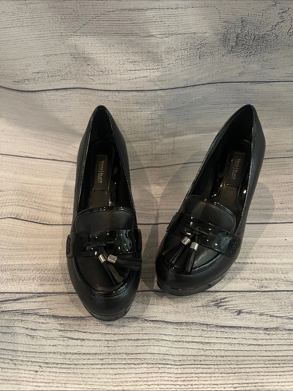 White House Black Market Black Patent Tassel Platform Loafers