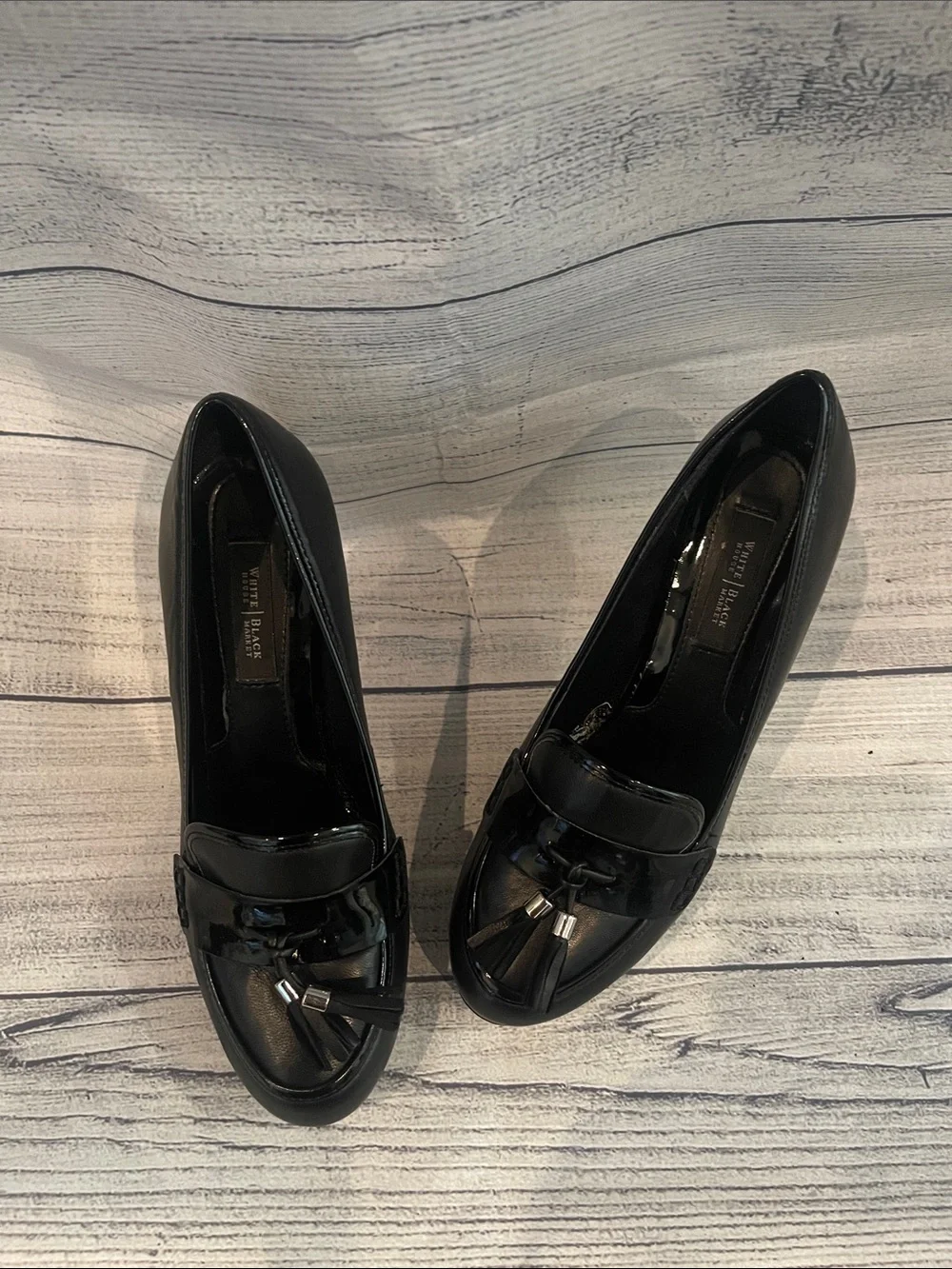 White House Black Market Black Patent Tassel Platform Loafers