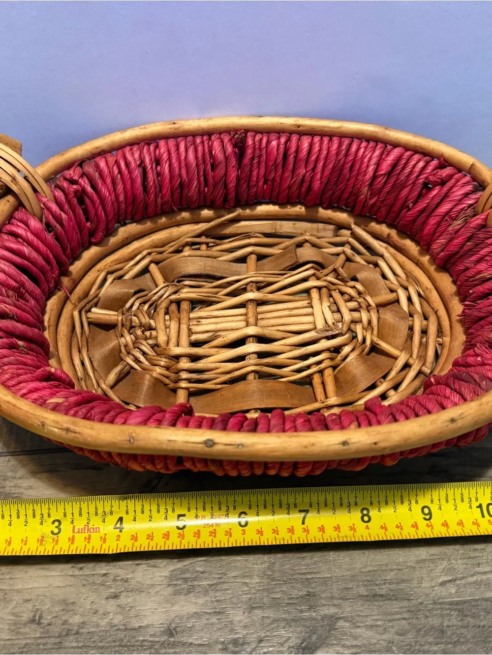 Woven Red and Natural Wicker Basket approximately 12x8x3.
