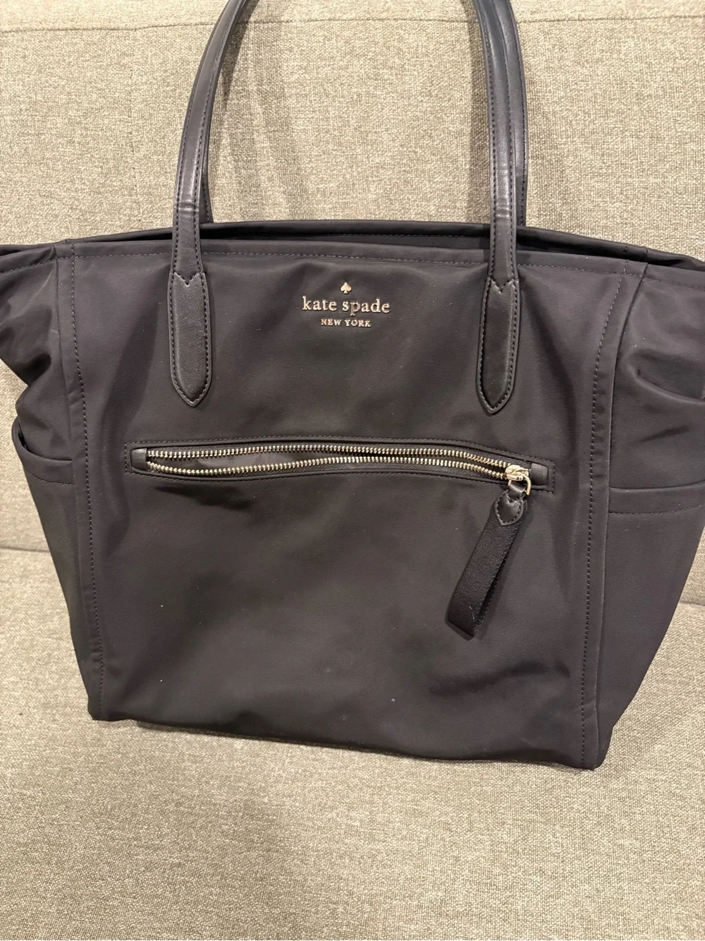kate spade black nylon diaper bag with front zip pocket