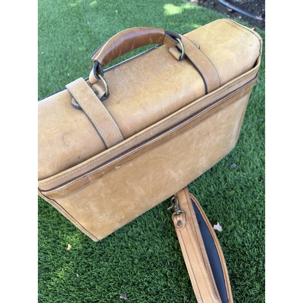 Vintage Korchmar Tan Leather Briefcase Double Buckle Business Work Bag