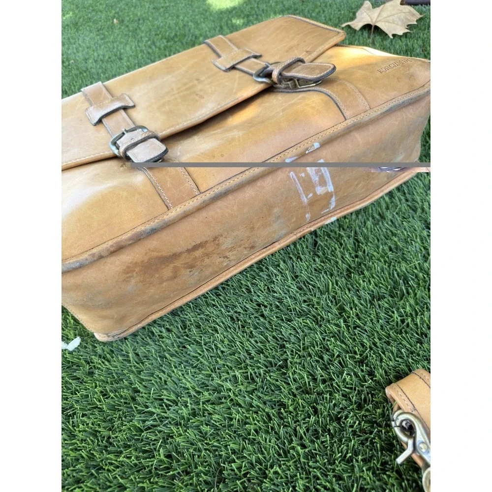 Vintage Korchmar Tan Leather Briefcase Double Buckle Business Work Bag