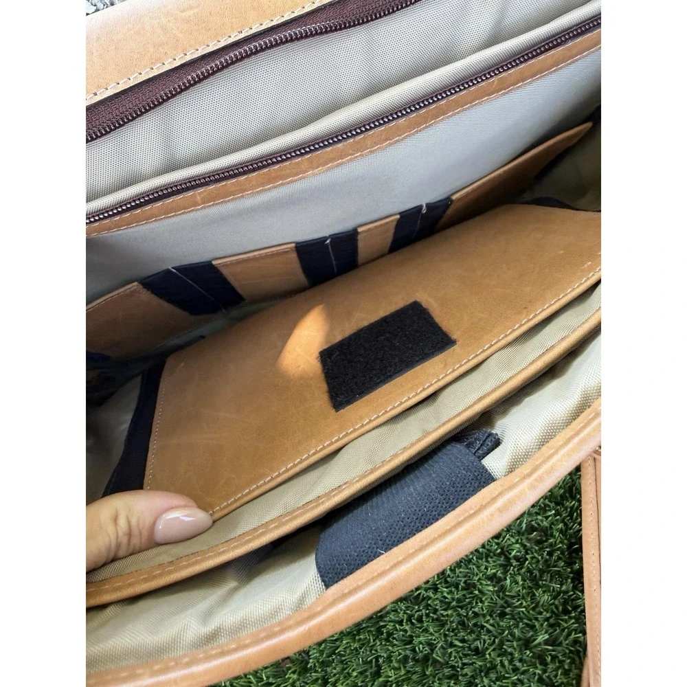 Vintage Korchmar Tan Leather Briefcase Double Buckle Business Work Bag