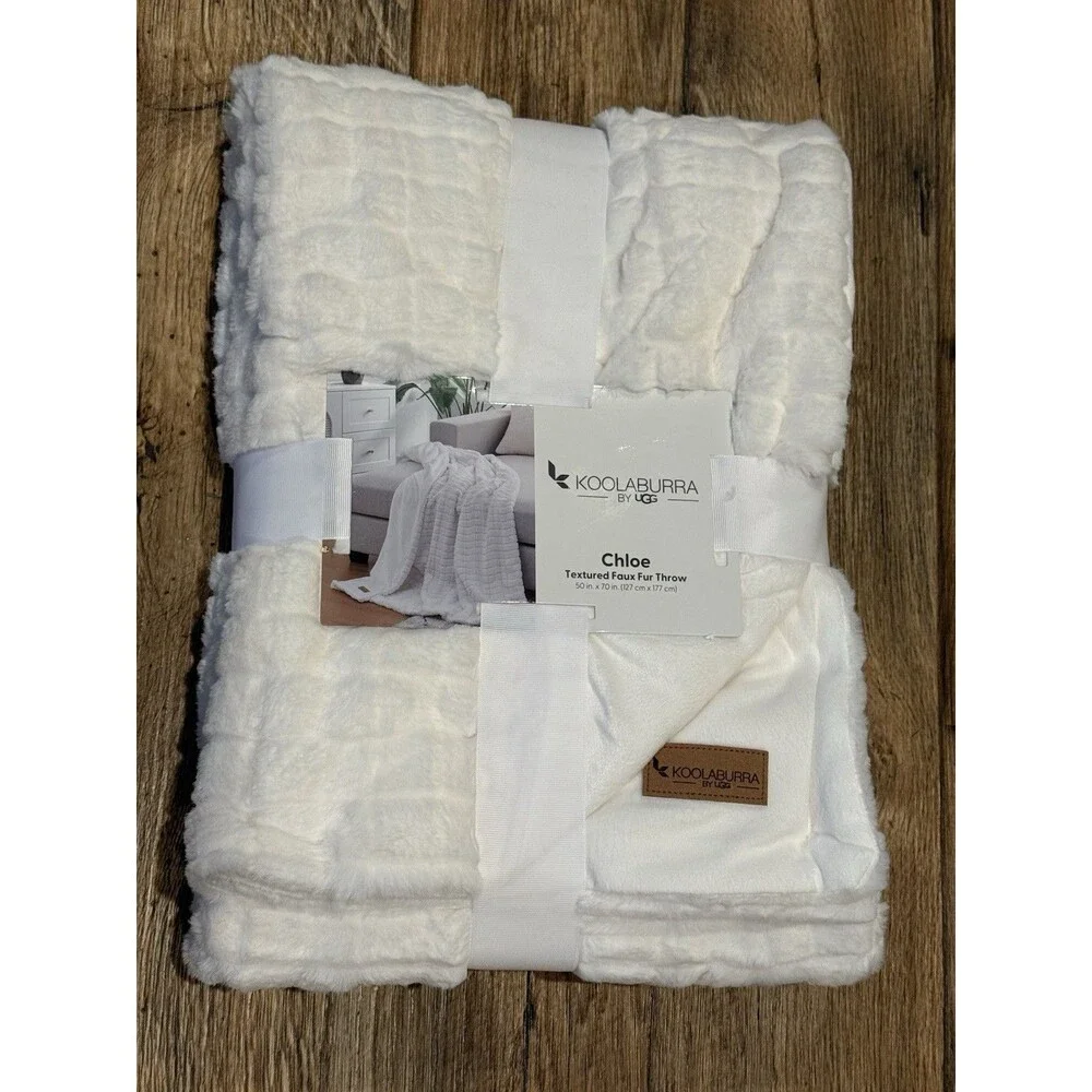 NEW Koolaburra By Ugg Chloe Faux Fur Throw Blanket 50”x 70” White (Various )