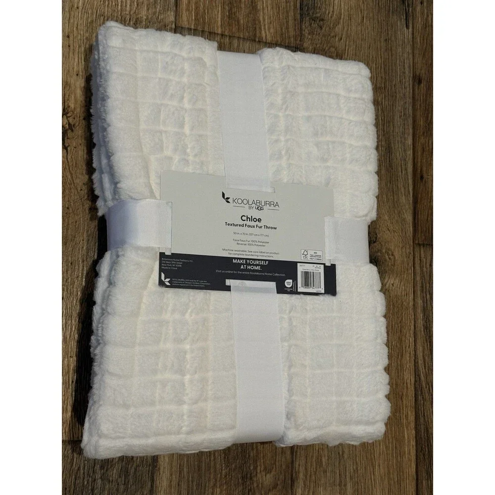 NEW Koolaburra By Ugg Chloe Faux Fur Throw Blanket 50”x 70” White (Various )