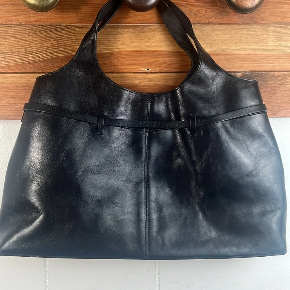 Francesco Biasia Black Leather Hobo Bag with Belt Accent