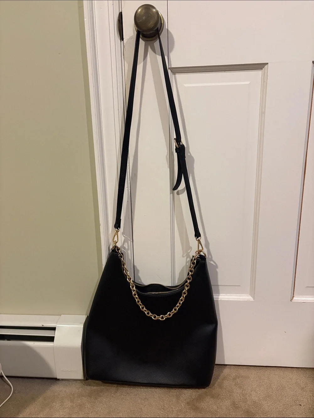 AOTA Black Shoulder Hobo Bag with Gold Chain Strap
