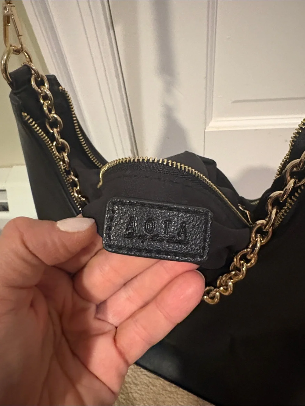 AOTA Black Shoulder Hobo Bag with Gold Chain Strap
