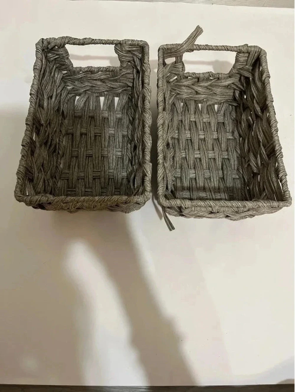 2 small Grey weaved basket for storage organizing