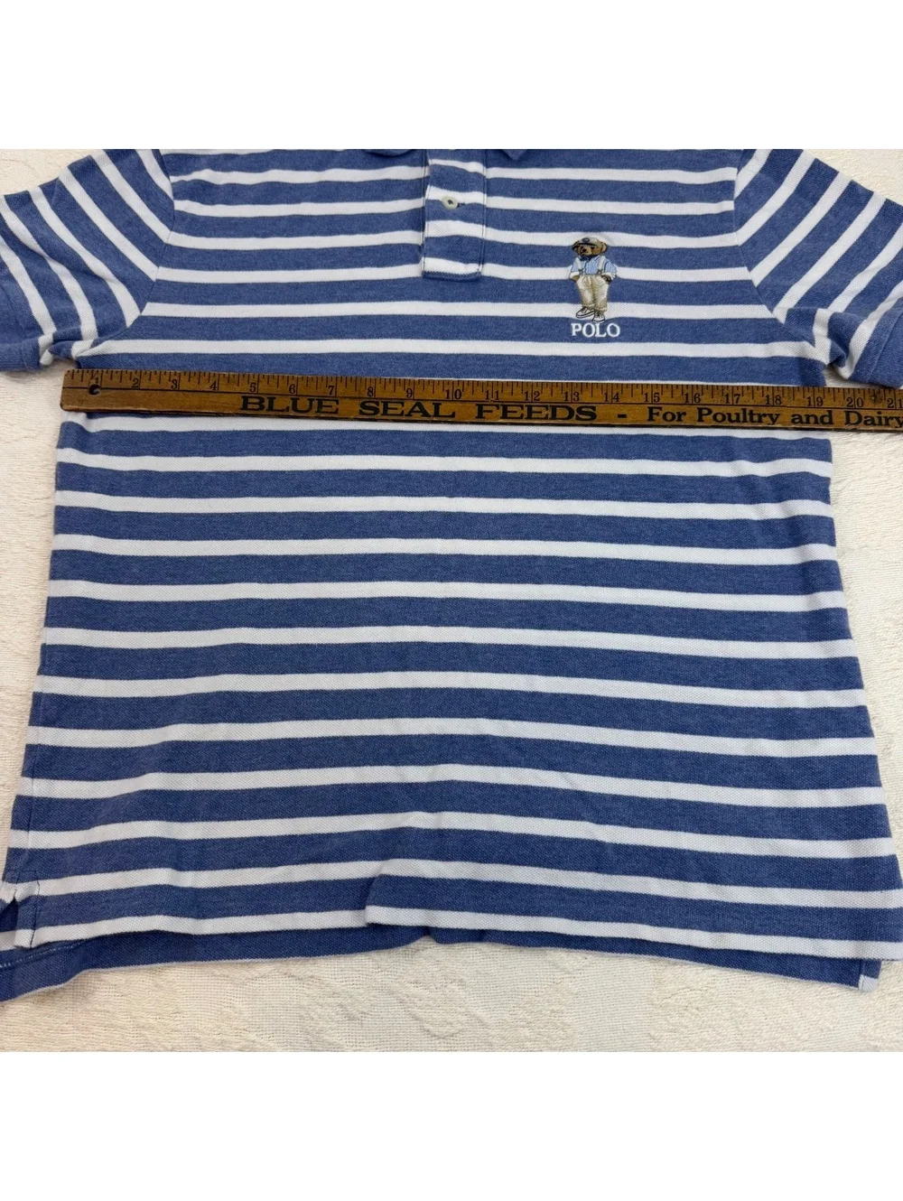 Polo Ralph Lauren Men’s M Hemingway Polo Bear Blue White Striped Polo Shirt