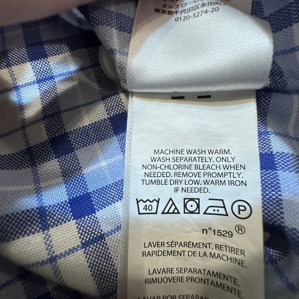 Polo Ralph Lauren Mens Short Sleeve Shirt‎ Sz Large Oxford Plaid Blue Flesh Pony