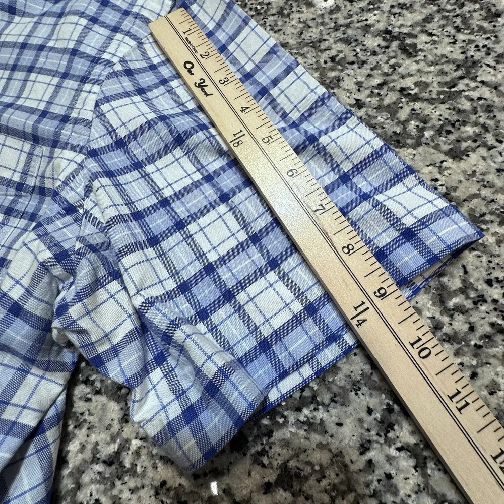 Polo Ralph Lauren Mens Short Sleeve Shirt‎ Sz Large Oxford Plaid Blue Flesh Pony
