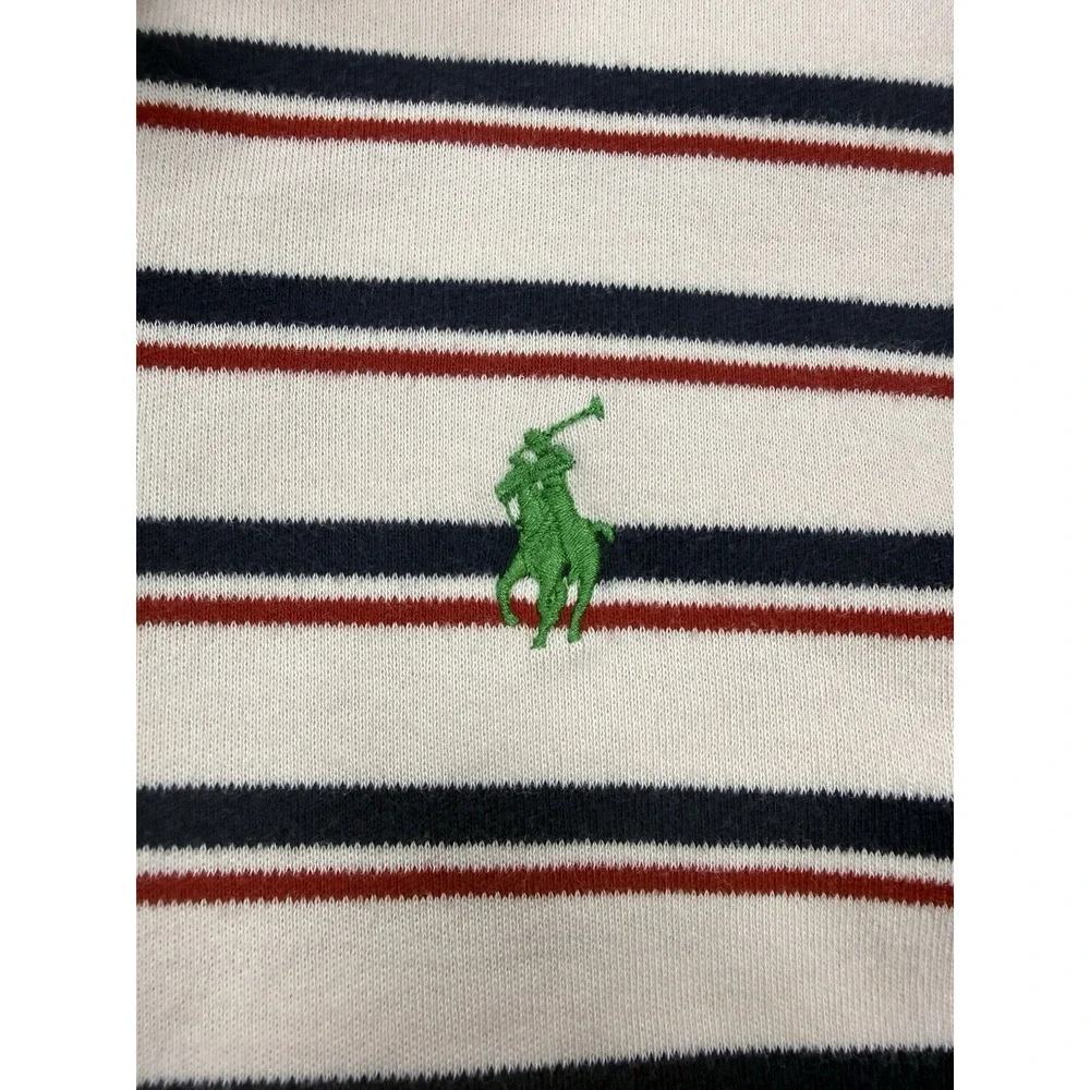 Polo Ralph‎ Lauren Mens Medium Striped Polo Shirt White Red Blue Cotton Classic