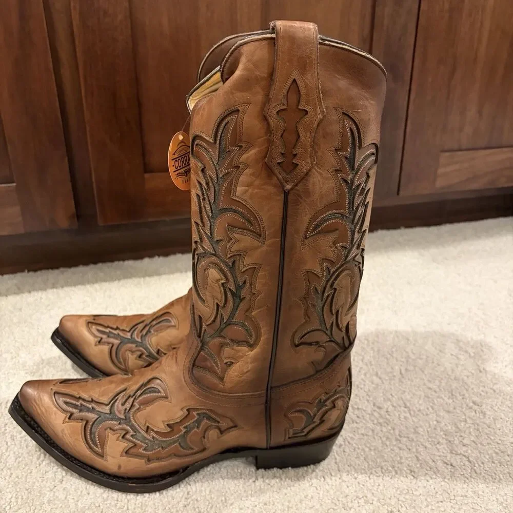 NIB Corral Men’s Honey Grey Inlay Embroidered Western Boots Leather 10 EE (wide)