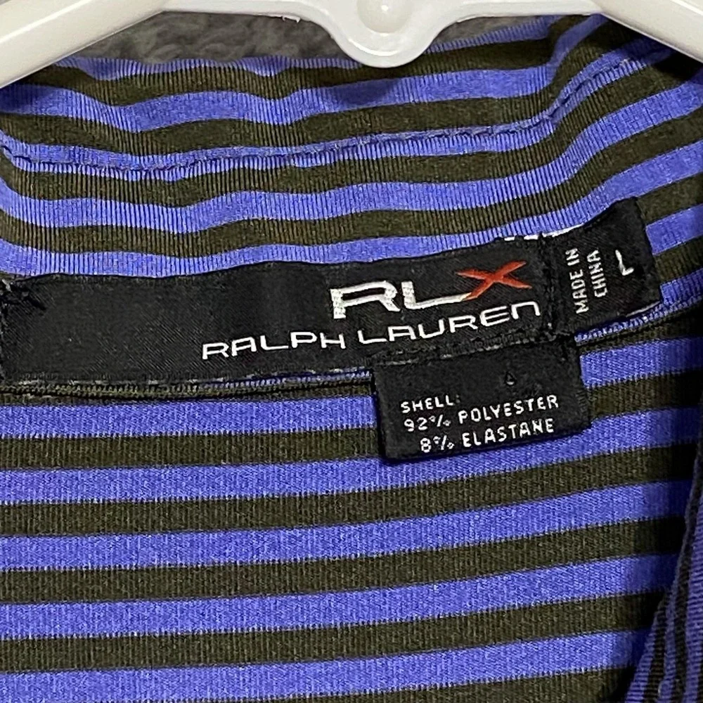 RLX Ralph Lauren Polo Shirt Mens Large Purple Stripe‎ Performance Golf Stretch