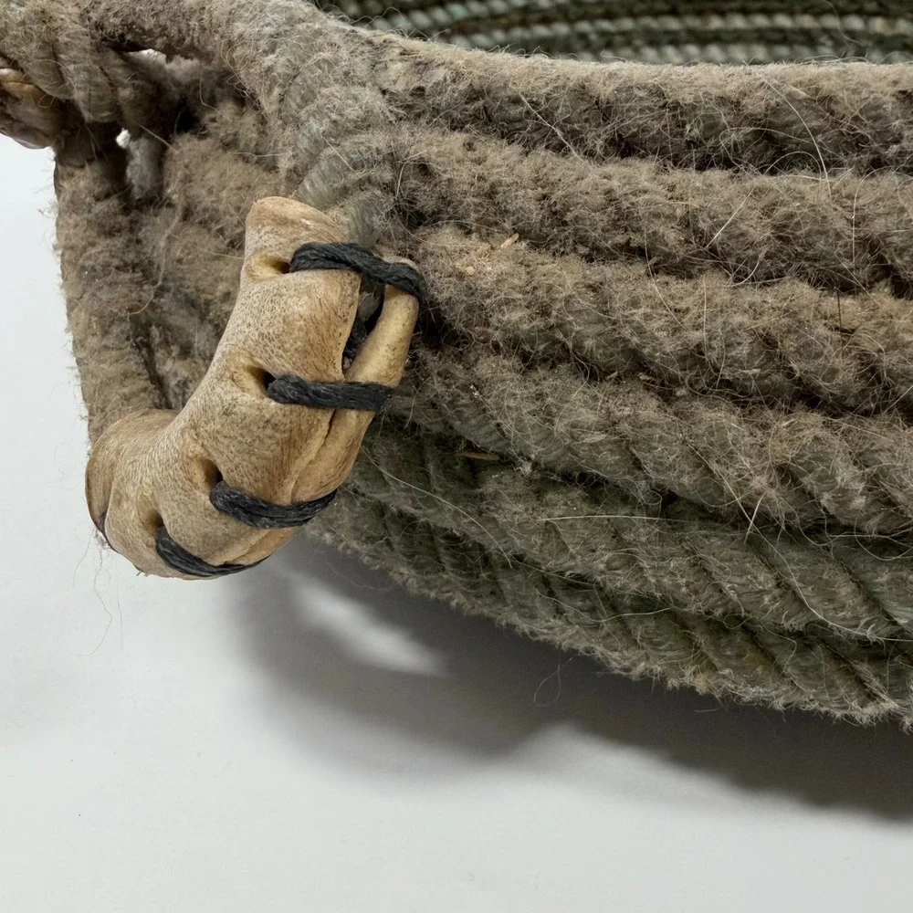 Vintage Handmade Rustic Coiled Rope Basket Primitive Farmhouse 9.5in Natural