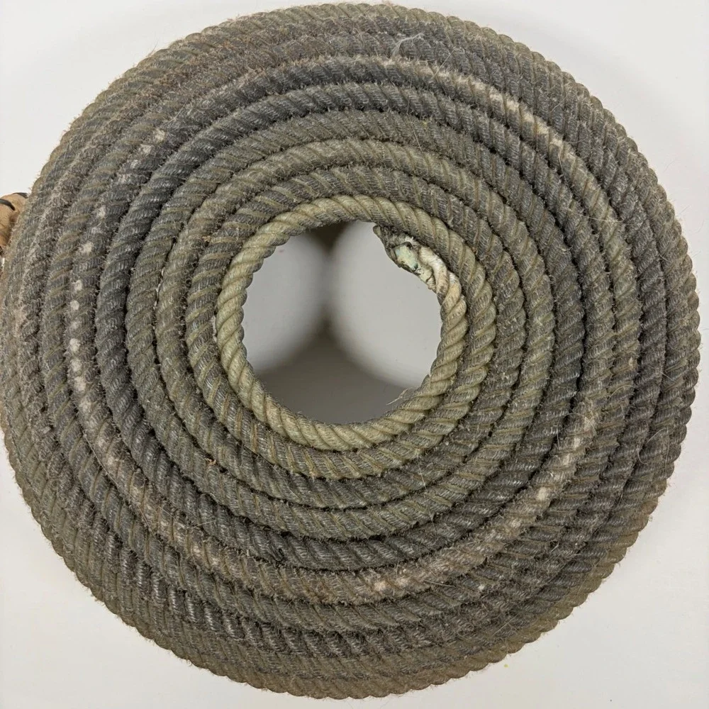 Vintage Handmade Rustic Coiled Rope Basket Primitive Farmhouse 9.5in Natural