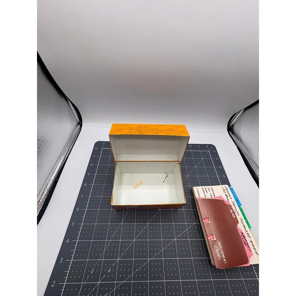 Vintage Syndicate Mfg Americana Metal Index Card Box Orange‎ Eagle Liberty Bell