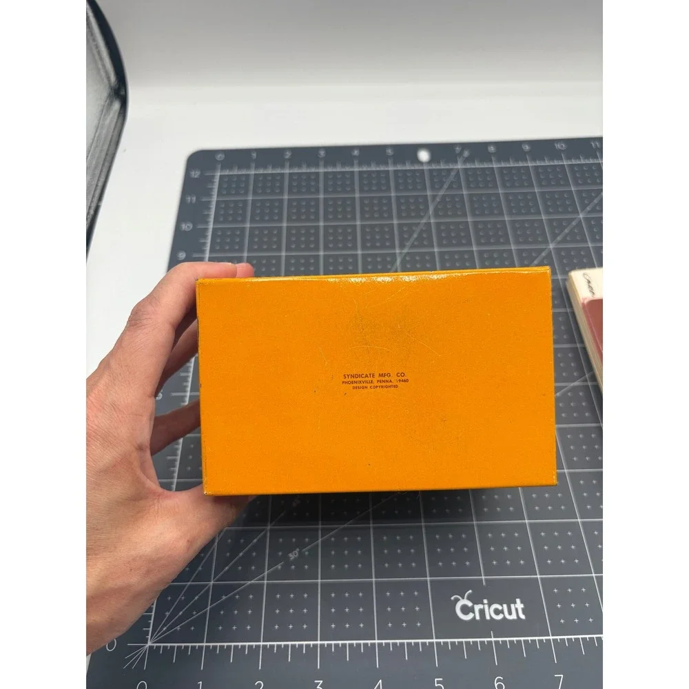Vintage Syndicate Mfg Americana Metal Index Card Box Orange‎ Eagle Liberty Bell