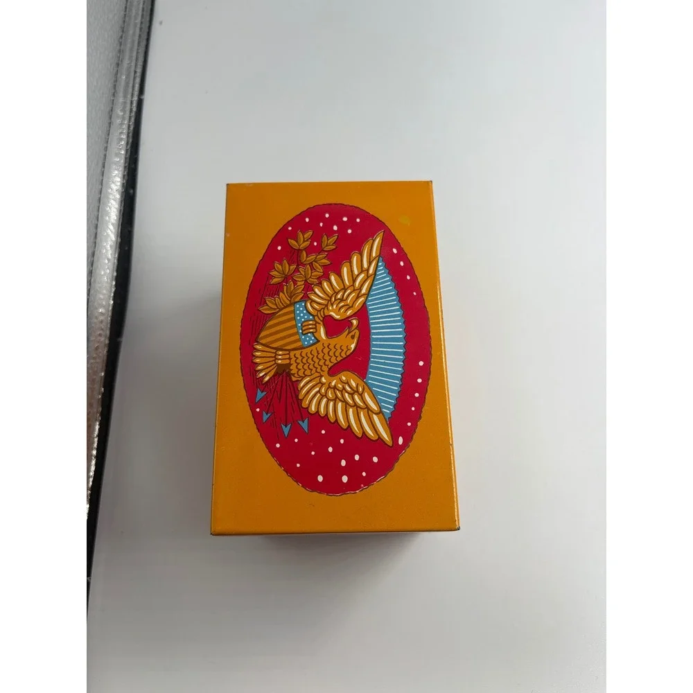 Vintage Syndicate Mfg Americana Metal Index Card Box Orange‎ Eagle Liberty Bell