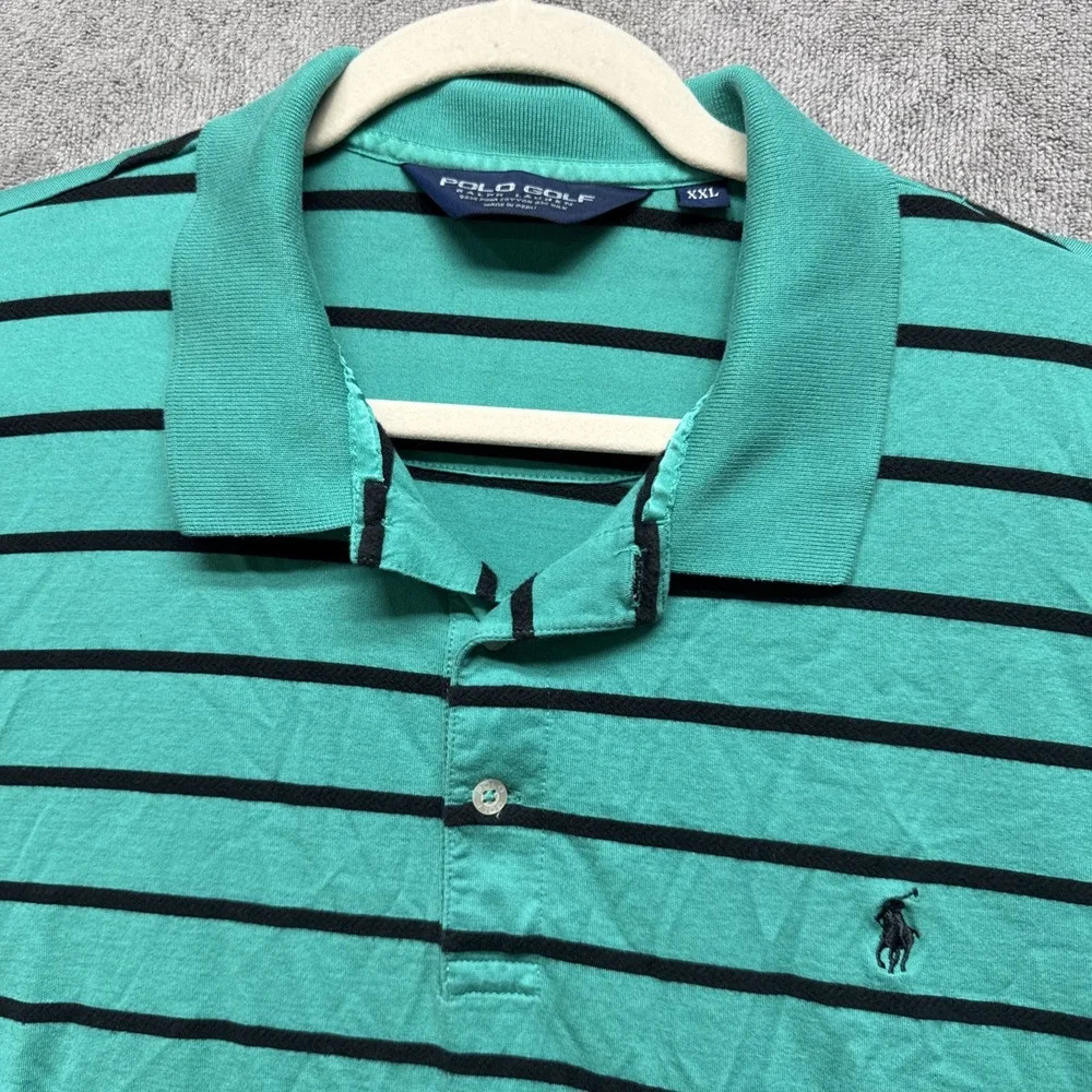 Polo Golf Ralph‎ Lauren Shirt Mens XXL Green Stripe Silk Blend Preppy Turquoise