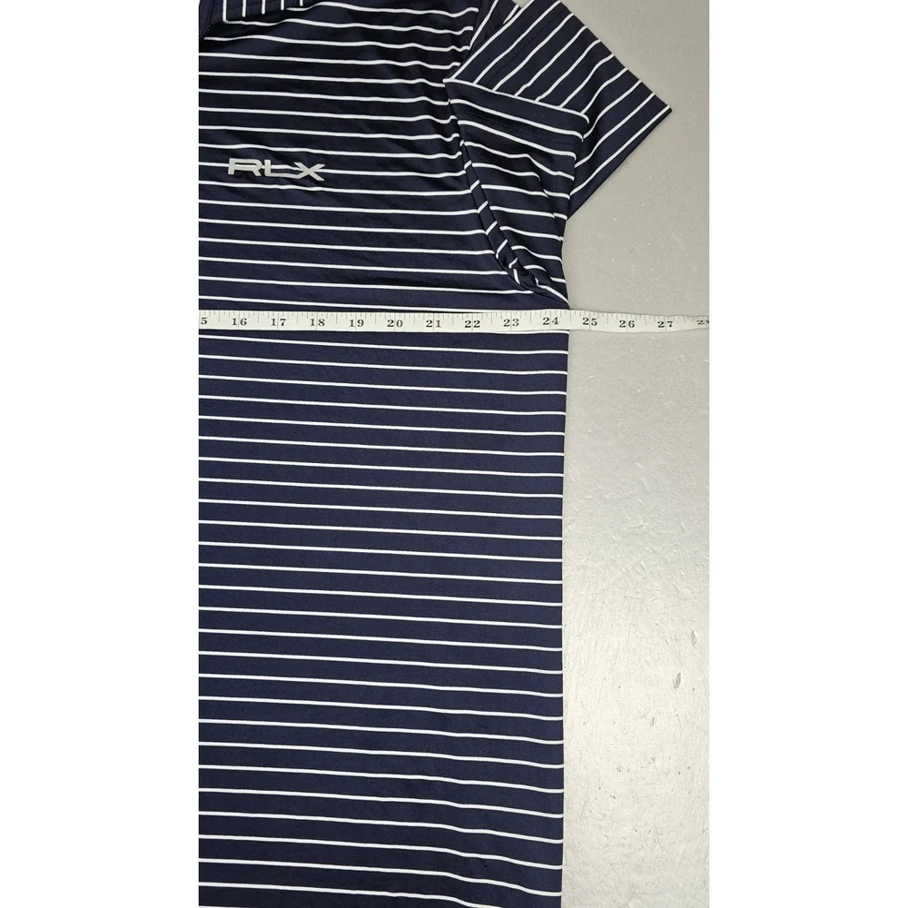 Rlx Ralph Lauren Polo Golf Shirt Mens XL‎ Blue White Striped ShortSleeve