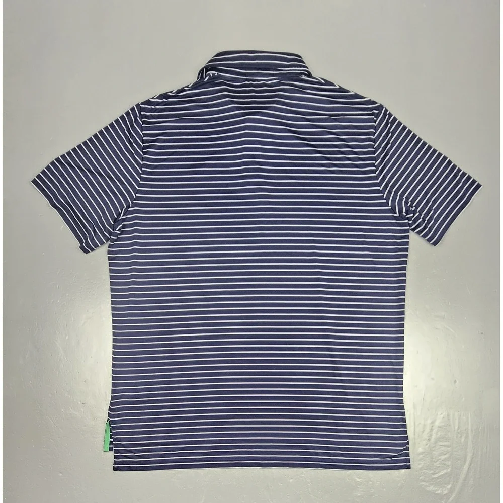 Rlx Ralph Lauren Polo Golf Shirt Mens XL‎ Blue White Striped ShortSleeve