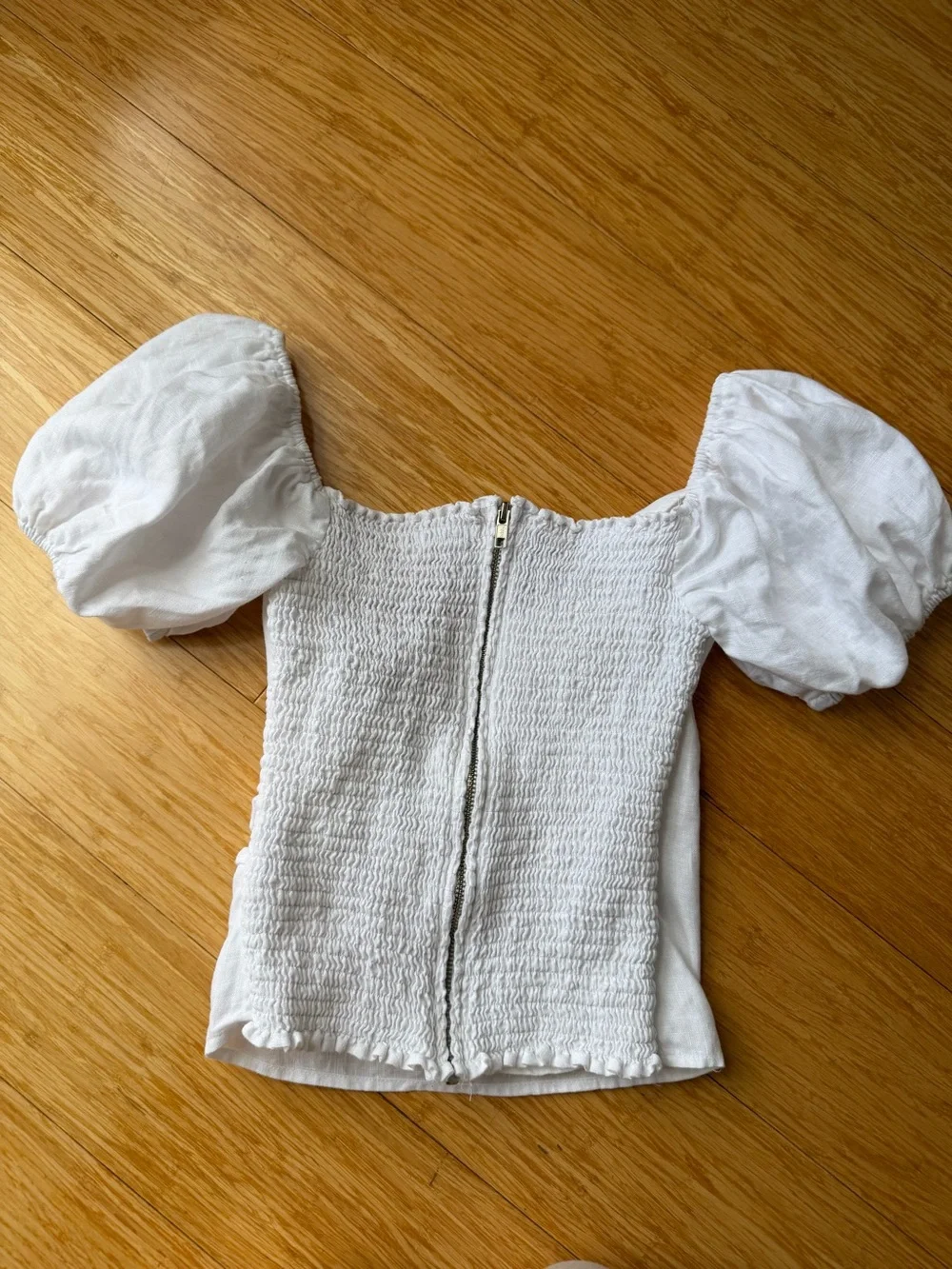 Reformation Framboise White Linen Puff Sleeve Top Size 4
