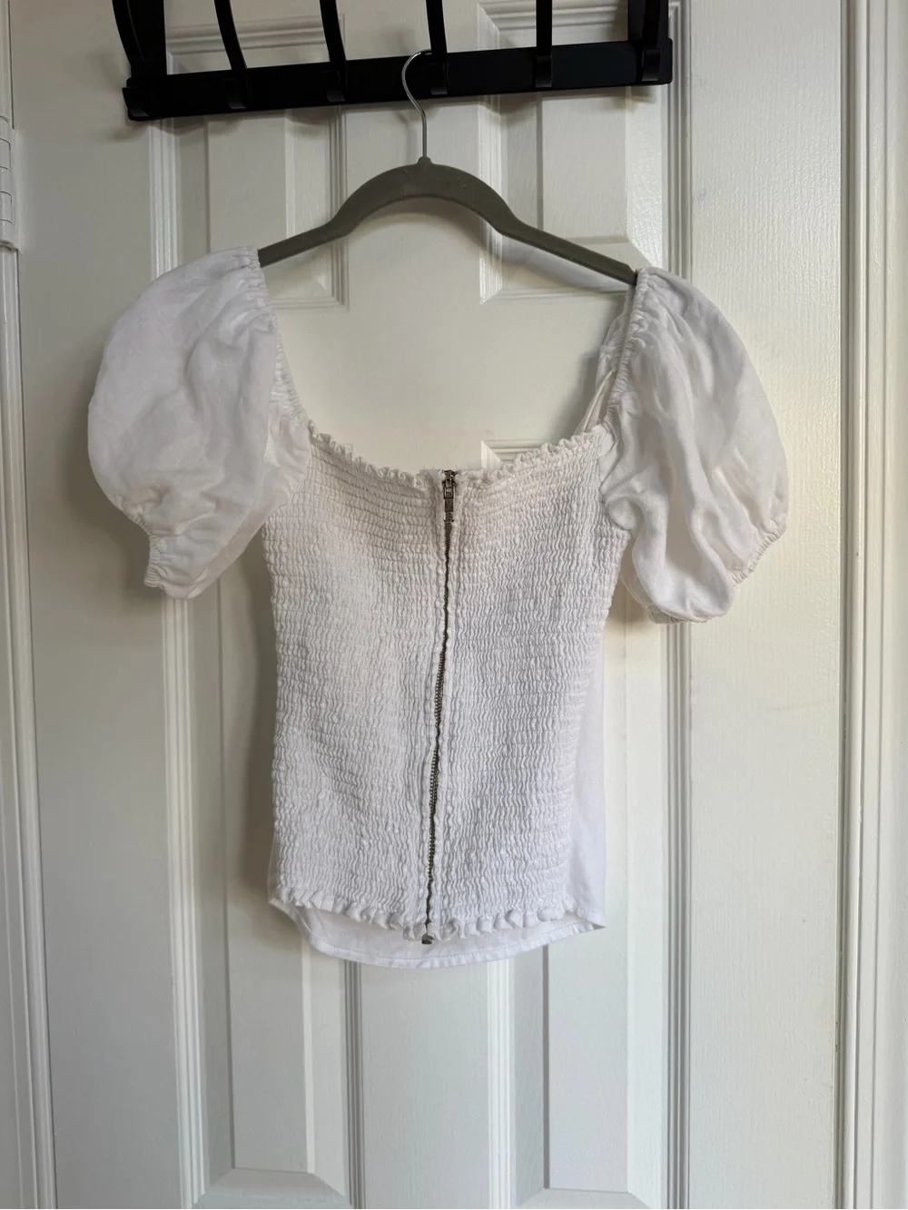 Reformation Framboise White Linen Puff Sleeve Top Size 4
