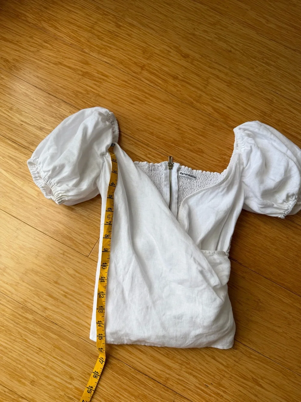Reformation Framboise White Linen Puff Sleeve Top Size 4