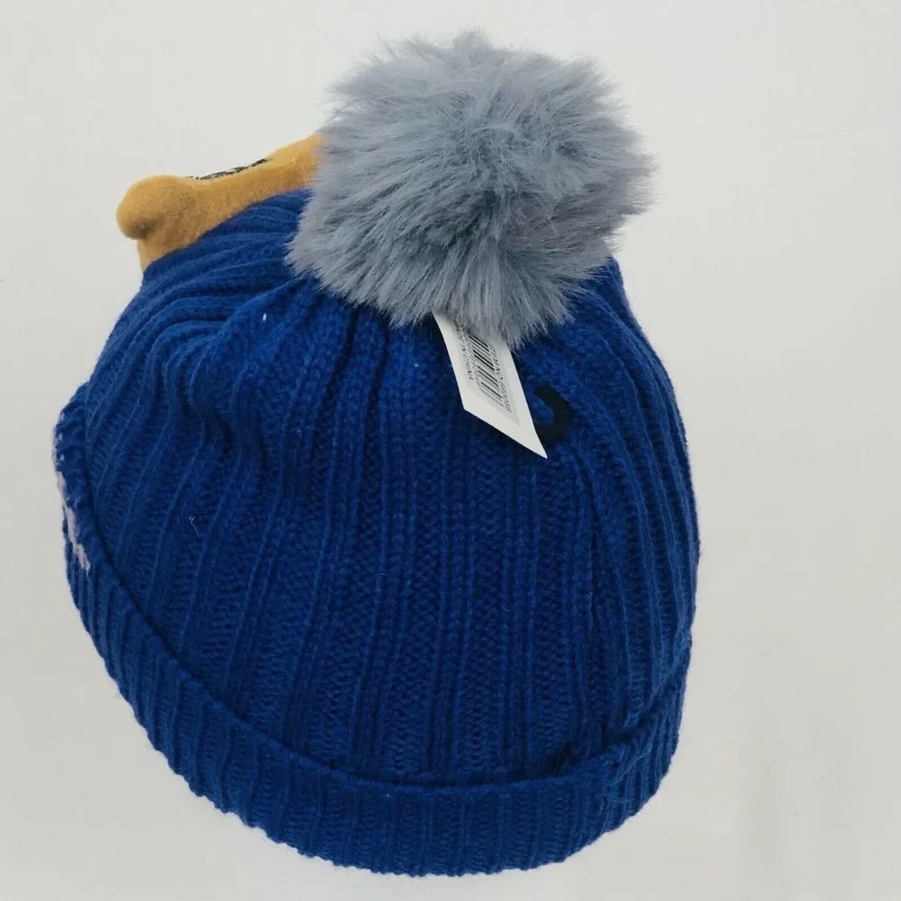 Kids Knit Beanie Pom Fleece‎ Lining Plush On Front-