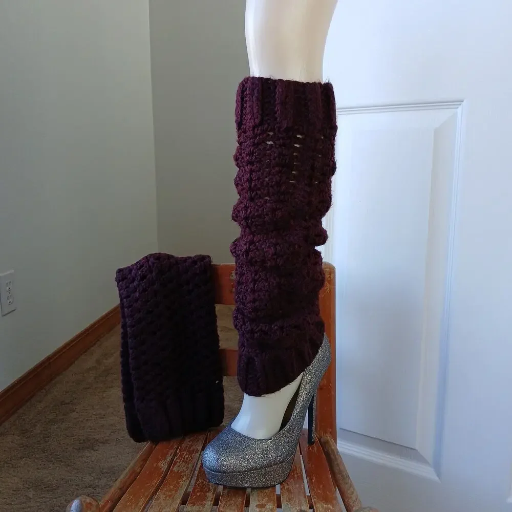 Claret Leg Warmers OSFM crochet warm thick chunky over the knee dance premade