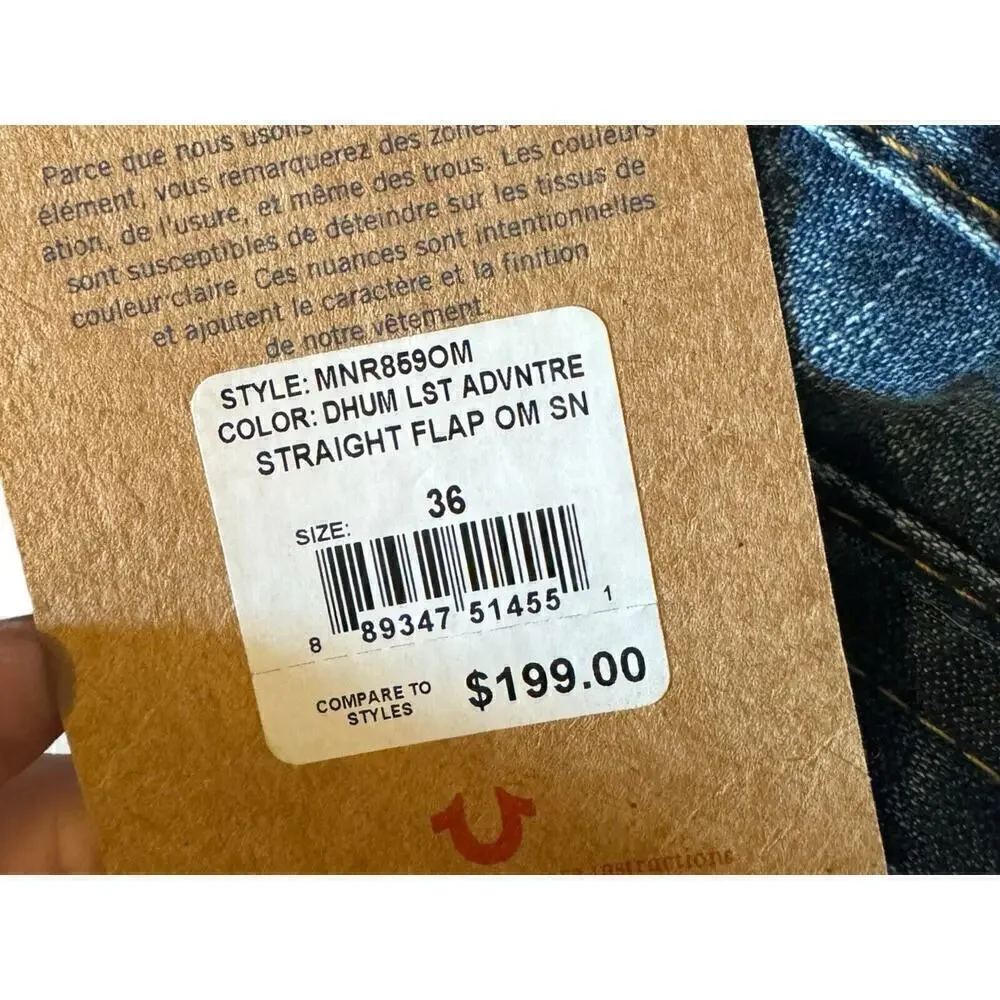 TRUE RELIGION NEW Ricky Relaxed Straights Men’s Jeans Size 36 X 35 Medium Wash