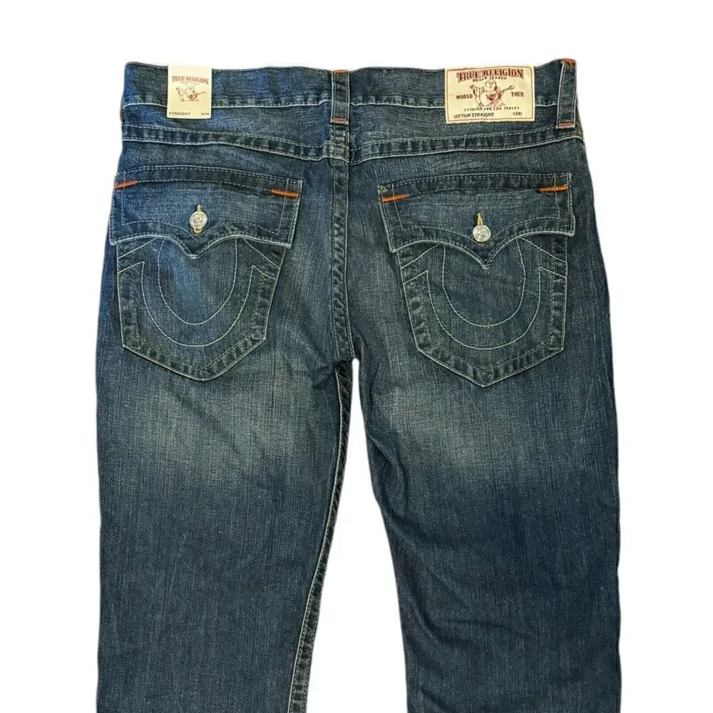 TRUE RELIGION NEW Ricky Relaxed Straights Men’s Jeans Size 36 X 35 Medium Wash