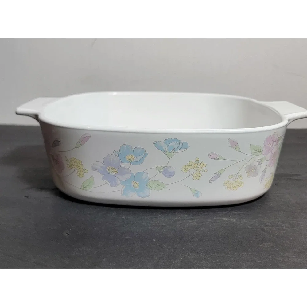 Corning Ware Pastel Bouquet 2 Liter Casserole Dish A-2-B, Pyrex Lid A-9-C