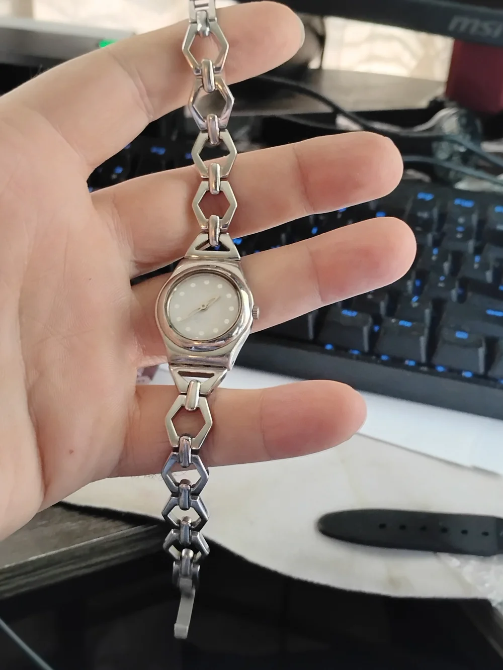 Swatch Silver Women’s Analog Bracelet Watch - White Dial Tested And Running