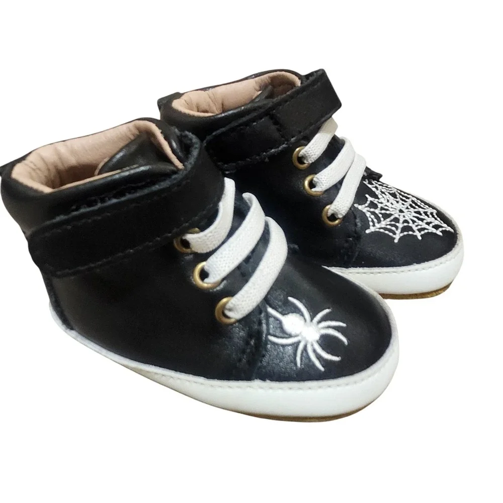 Baby Size 3C Spider Web High Top Sneakers Leather Black Goth Punk A Bear Co