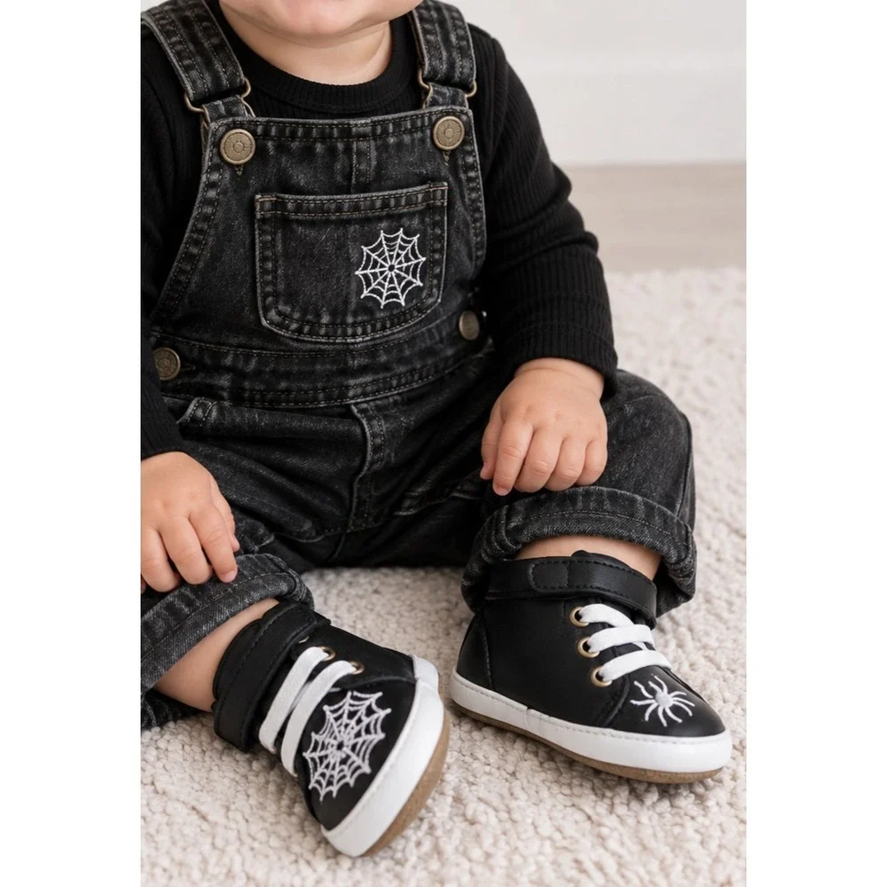 Baby Size 3C Spider Web High Top Sneakers Leather Black Goth Punk A Bear Co