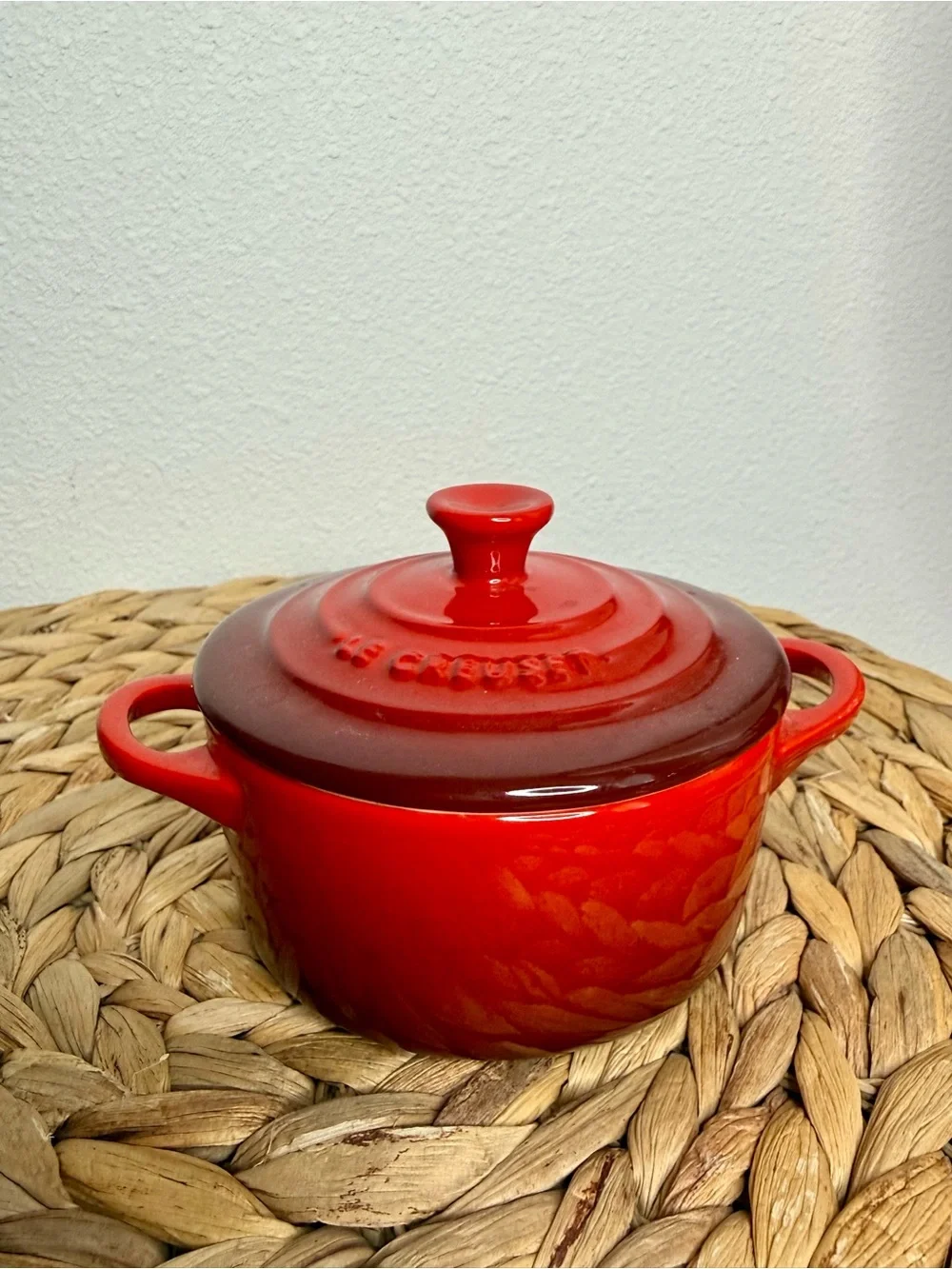 Le Creuset Stoneware Mini Round Cocotte Cerise red Porcelain glazed 8 ounce