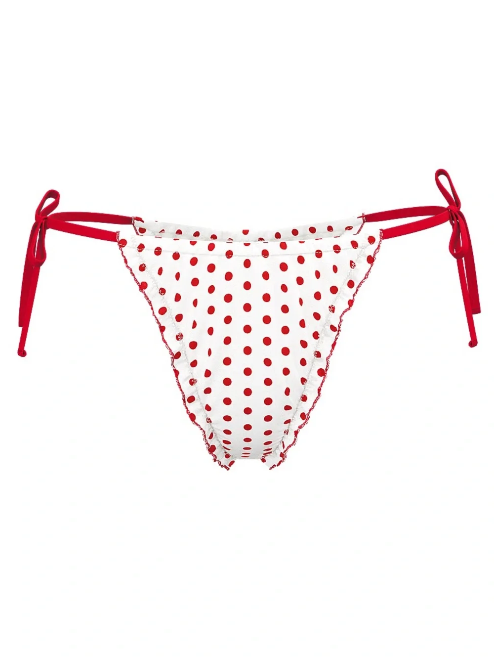 PINK x Frankie's Bikinis Cream Bikini bottom with Red Trim and Polka Dots