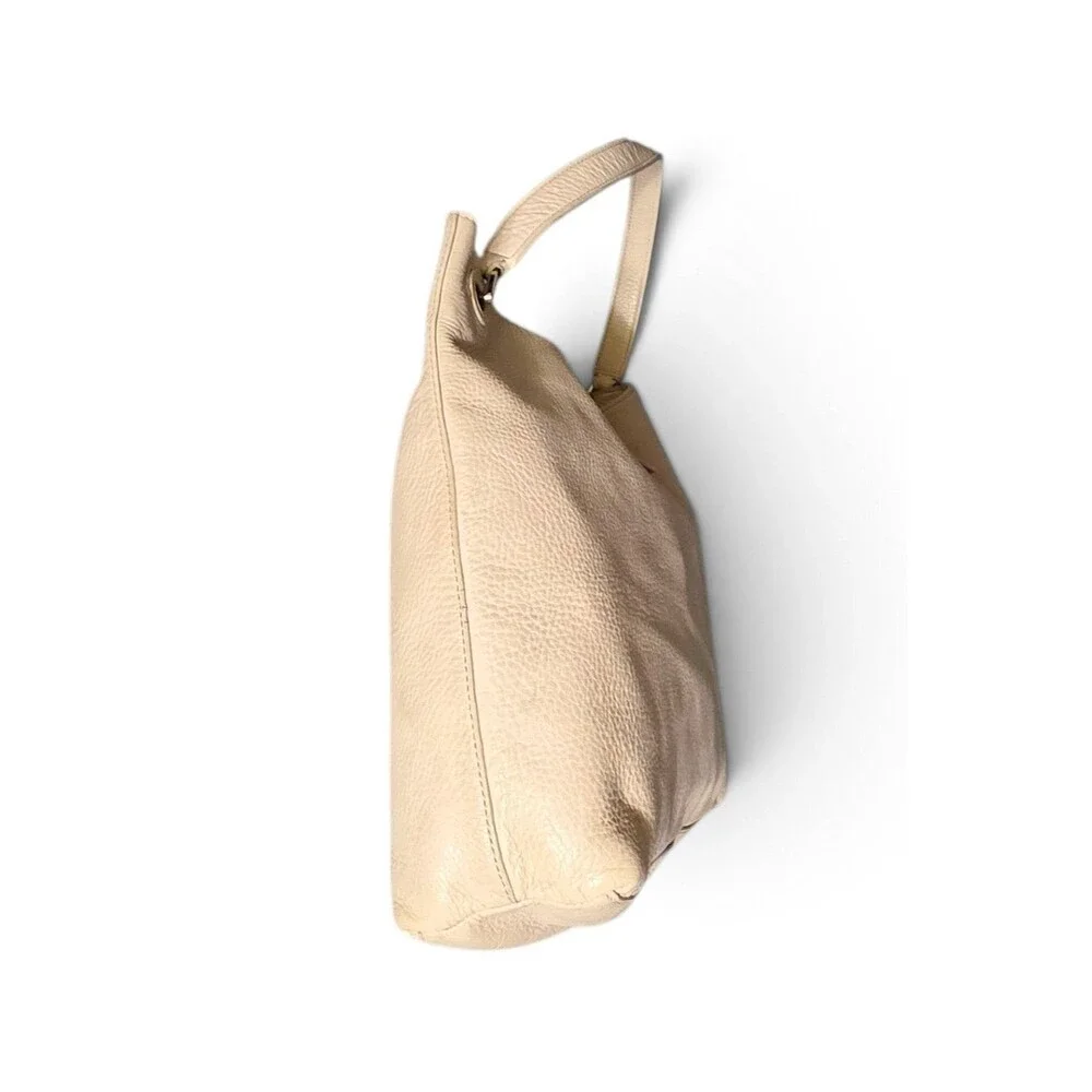 TORY BURCH Plaque Hobo Bag Blush Pebbled Leather Shoulder Purse Beige
