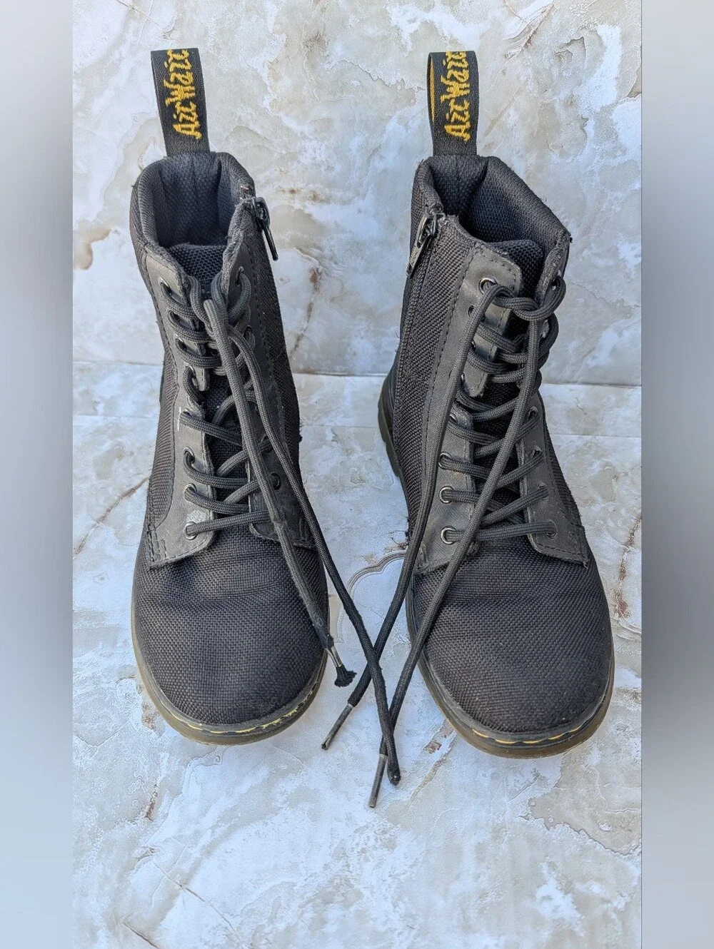 Dr. Martens Black Lace-Up Canvas Boots with Side Zipper Kids Sz 2