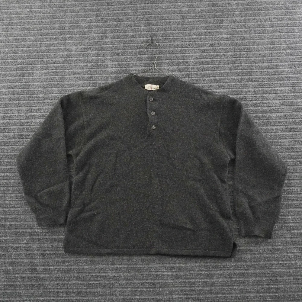 Vintage 90s J. Crew Oarsman Henley Sweater Large Gray Wool Long Sleeve Pullover